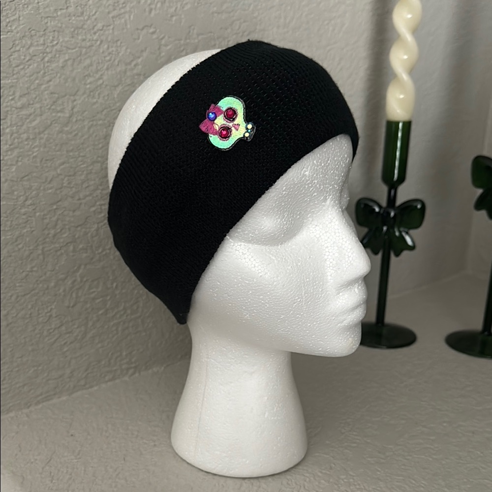 Black Knit Headband with Embellishment